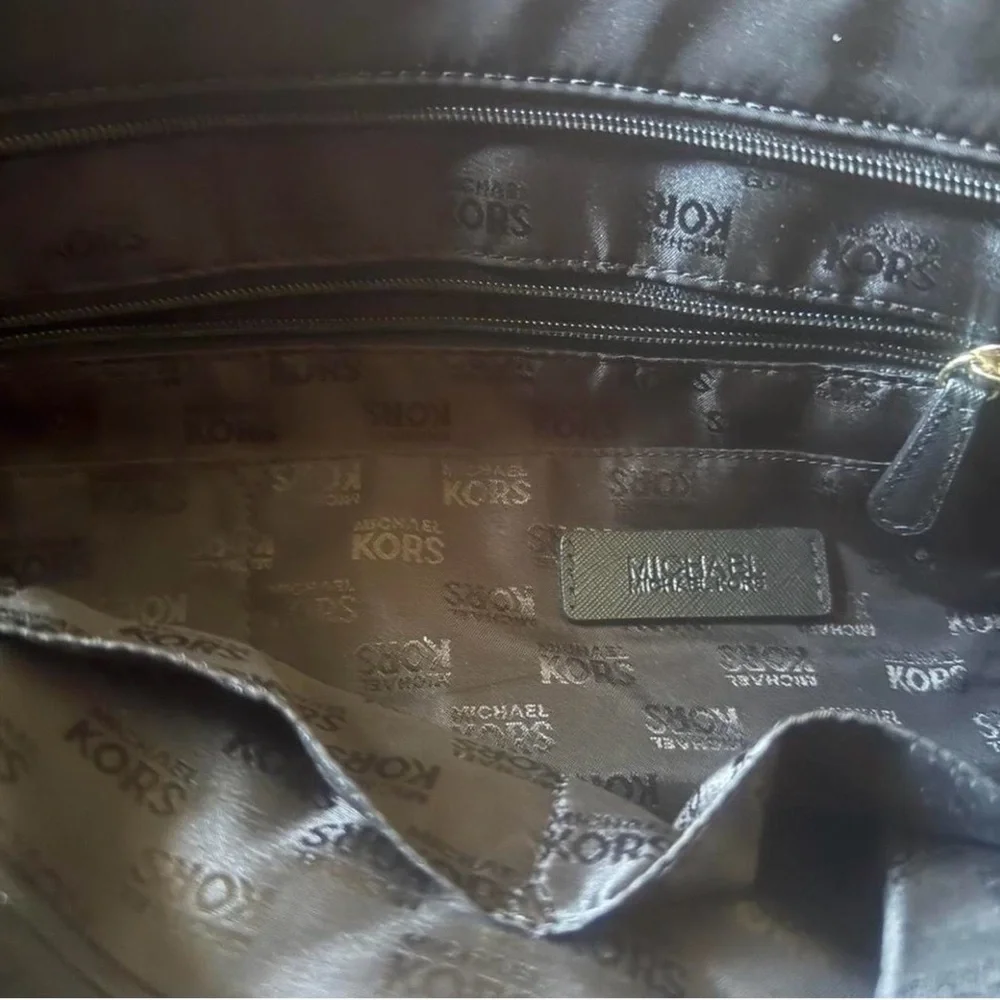 SOLD! Michael Kors Black Nylon Tote Bag MK Charm Large Shoulder Work Bag - Picture 4 of 5